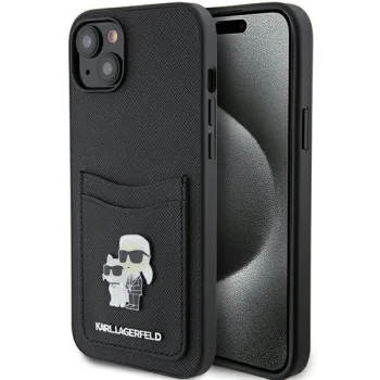 Karl Lagerfeld iPhone 15 Case Saffiano Cardslot Karl&Choupette Black
