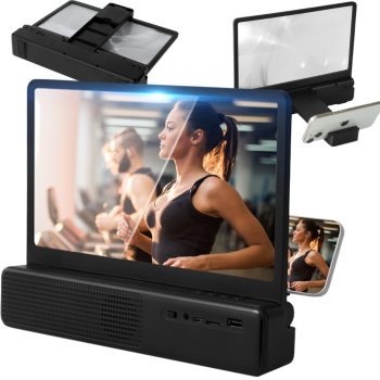 Phone Screen Magnifier with Bluetooth Speaker and Stand for Movies, Black