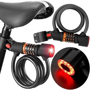 Bike Cable Lock with 5-Digit Combination and Built-in LED Light