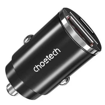 Choetech Car Charger USB-C and USB-A 30W PD3.0 QC3.0, Black