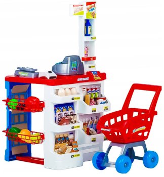 Large Kids Supermarket Playset with Cash Register, Scanner, and Shopping Cart