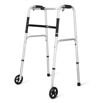 4FIZJO Folding 2-in-1 Aluminium Walking Frame with Wheels, Silver