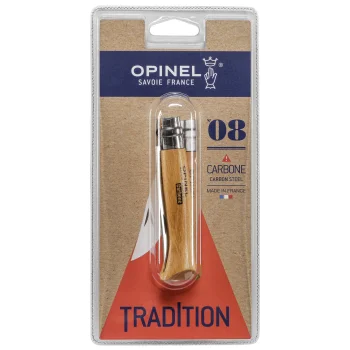Opinel No. 08 Carbon Pocket Knife with Beech Wood Handle