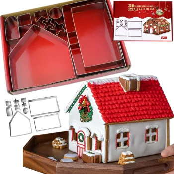 Metal Gingerbread House Cookie Cutter Set (10 pcs) Silver