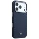 Mercedes Leather Semi Wrap Wood Effect MagSafe Case for iPhone 17 Pro, Navy Blue