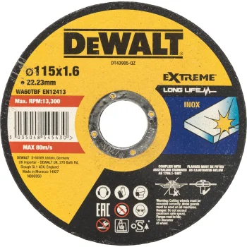 DeWalt DT43905-QZ INOX Cutting Disc for Metal, 115 x 1.6 x 22,23 mm