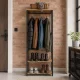 ModernHome Freestanding Clothes Rack with Shelves, Light Oak