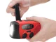 Portable radio with LED flashlight, solar panel, hand crank dynamo and USB power bank, red/black/green