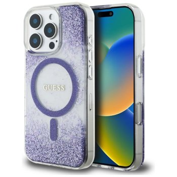 Guess HC Resin Bottom Glitter MagSafe Phone Case Cover iPhone 16 Pro Max - purple