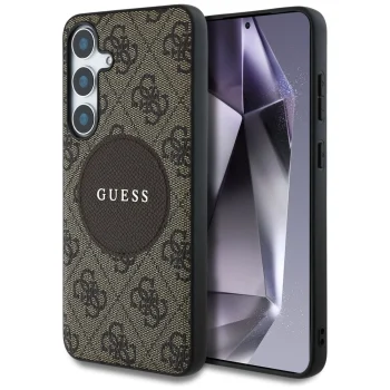 Guess 4G Round Patch Classic Logo MagSafe Case for Samsung Galaxy S25 Plus Brown