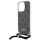 Guess iPhone 16 Pro Case Crossbody Cord 4G Print with Lanyard, Black