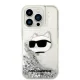 Karl Lagerfeld iPhone 14 Pro Case Liquid Glitter Choupette Silver
