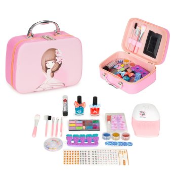 Kids Makeup Kit for Girls in a Case with Mirror and UV LED Nail Lamp