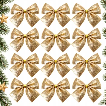 Decorative Christmas Bows for Tree and Wreaths, 12 pcs, Gold