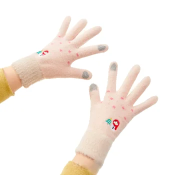 Women's Winter Touchscreen Gloves with Snowman and Christmas Tree Pattern, Beige