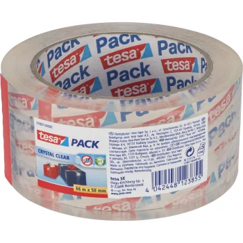 Tesa Tesapack Crystal Clear Packaging Tape 66m x 50mm, Transparent