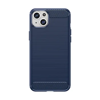 Lankstus dėklas iPhone 15 Plus Carbon Case su anglies pluošto raštu, mėlynas