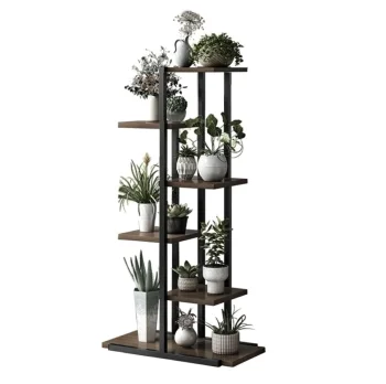 Multi-level Flower Stand, 6 Shelves, Black/Brown