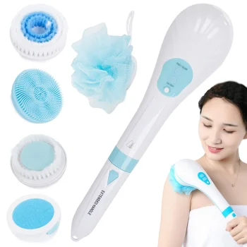 Electric Body Wash and Massage Brush, White/Blue