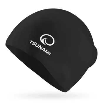 TSUNAMI Silicone Swim Cap for Long Hair, Black
