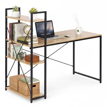 ModernHome Computer Desk with 3 Shelves, 120x60 cm, Light Oak
