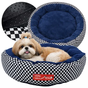 Soft Round Pet Bed for Dogs and Cats, 53 cm, Black & White