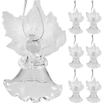 Ruhhy Glass Christmas Angels with Feathers, Transparent, 6 pcs