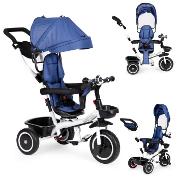 ECOTOYS 3-in-1 Tricycle Stroller with 360° Rotating Seat, Blue