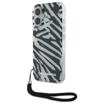 Karl Lagerfeld iPhone 16 Case IML Zebra Pattern & Cord, Black