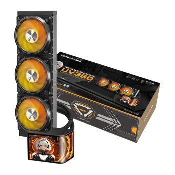 DarkFlash UV360 CPU Liquid Cooler, 360mm AIO, 6.67" 2K OLED Display, ARGB, Black