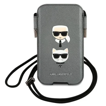 Karl Lagerfeld Saffiano Ikonik Karl&Choupette Head Phone Bag - Gray