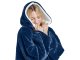 Warm Oversized Hoodie Blanket, Soft Wearable Robe with Hood, Navy Blue