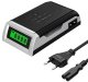 AA AAA Battery Charger with LCD Display, 4-Slot, Silver-Black