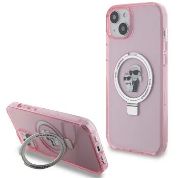 Karl Lagerfeld iPhone 15 Case Ring Stand Karl&Choupette MagSafe, Pink
