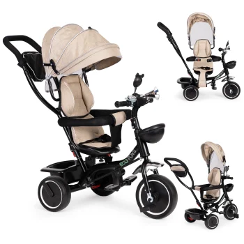 Ecotoys JM-066-9 Tricycle with Swivel Seat and Canopy, Beige