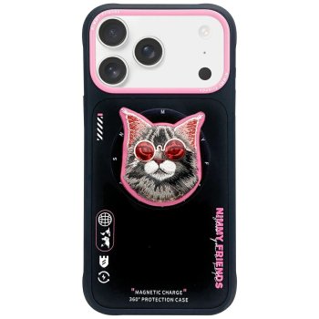 Nimmy Glasses Cool Cat MagSafe Phone Case Cover iPhone 17 Pro Max - Black and Pink
