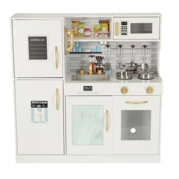 Kids Wooden Play Kitchen with LED Light and Accessories, 80 cm, White