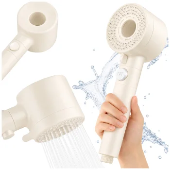 Shower Head, 5 Functions, with Button, Cream