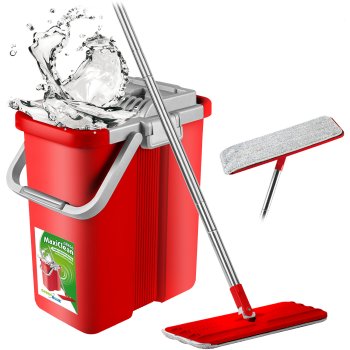 Greenblue MaxiClean GB850 Flat Mop with Bucket and 2 Microfiber Pads, 8L