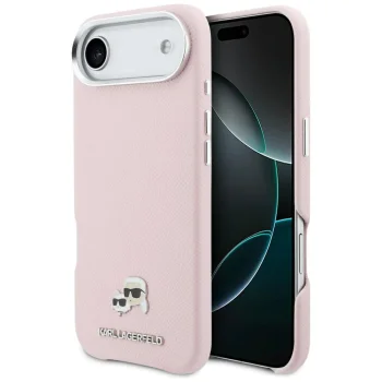Karl Lagerfeld Karl & Choupette Head Pins Saffiano MagSafe dėklas iPhone Air, rožinis