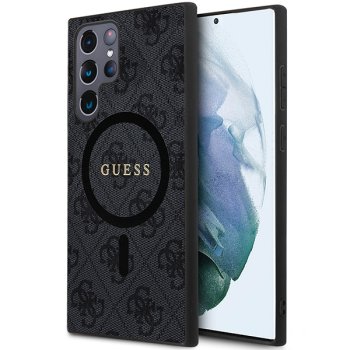 Guess 4G Collection Leather Metal Logo MagSafe Case for Samsung Galaxy S24 Ultra, Black