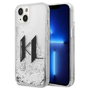 Dėklas Karl Lagerfeld Liquid Glitter Big KL skirtas iPhone 14 / 15 / 13 6.1", sidabrinis