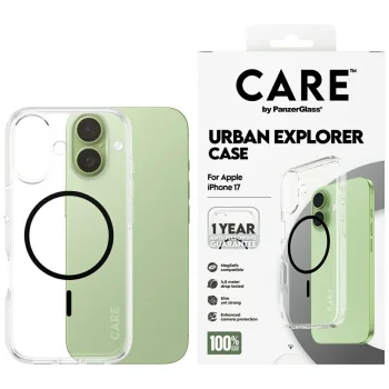 CARE by PanzerGlass Flagship Urban Explorer Case w. Black MagSafe  iPhone 17 - Transparent