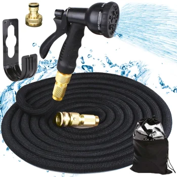 Expandable Garden Hose Set 10-30m with Spray Gun and Hook, Black