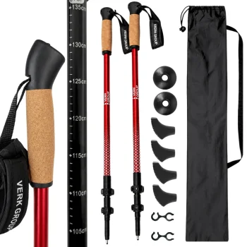Adjustable Nordic Walking and Trekking Poles, Red