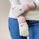 Women\'s Winter Touchscreen Gloves with Snowman and Tree Pattern, White and Pink