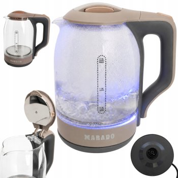 Electric Kettle, Glass, 1500W, 2L, LED Illumination, Brown
