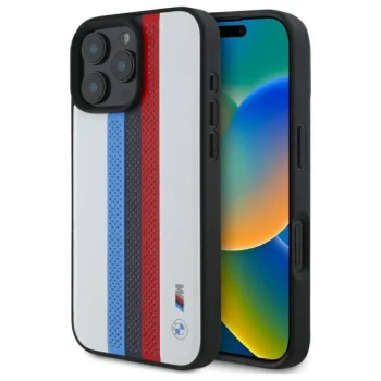 BMW BMHMP16X23PUPTH iPhone 16 Pro Max 6.9" white/white hardcase M Perf. Tricolor Printed Stripes MagSafe