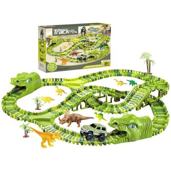 Dinosaur Race Track Toy for Kids 240 Pcs Flexible Car Track Playset with Dino Figures