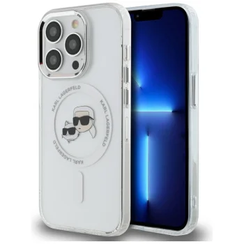 Karl Lagerfeld iPhone 14 Pro Case IML Metal Karl & Choupette MagSafe, White